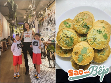 Học vợ đẹp của diễn viên "Giải cứu thần chết" làm bánh rau củ cho cặp sinh đôi, bé nào cũng mê tít