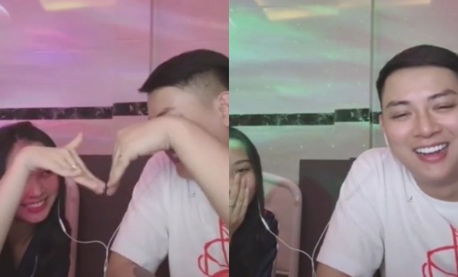 Hoài Lâm và bạn gái tình tứ trên sóng livestream.