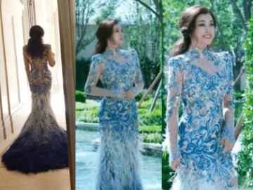 Võ Tắc Thiên kinh điển Cbiz U70 diện váy khoe body, nhìn sau thì đẹp, ngắm đằng trước thì giật mình