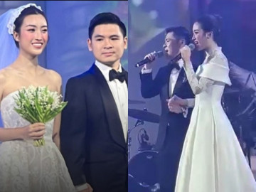 Đám cưới Đỗ Mỹ Linh và con út Bầu Hiển: Chú rể nói lời ngọt ngào, Lương Thùy Linh bắt được hoa cưới từ cô dâu