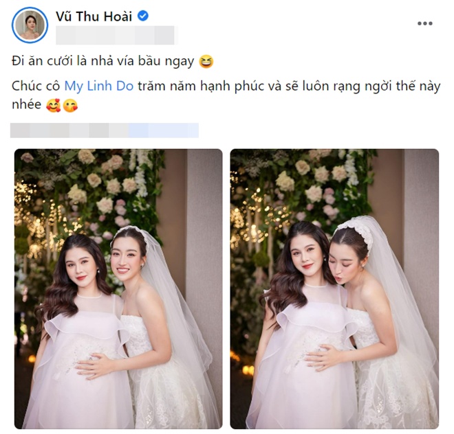 MC Thu Hoài tuyên bố đã nhả vía bầu cho Hoa hậu Đỗ Mỹ Linh trong đám cưới hôm 23/10.