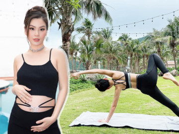 Á hậu Diễm Trang bụng vượt mặt vẫn trồng cây chuối điêu luyện