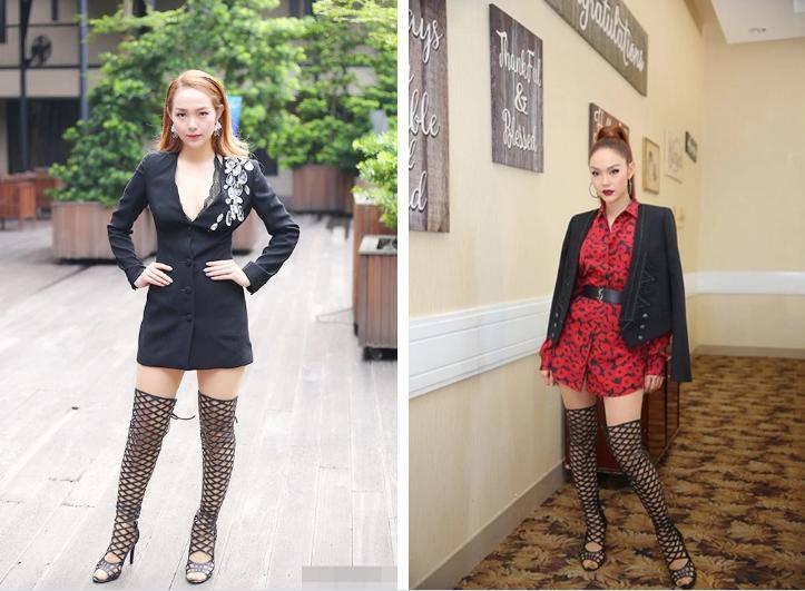 Trước đó, Minh Hằng cũng từng diện item tương tự nhưng lại rơi vào cảnh bị dìm dáng đáng tiếc. Một phần là bởi cô nàng không có đôi chân thon dài chuẩn mẫu, phần còn lại là vì kiểu boots này không hề dễ mang. 