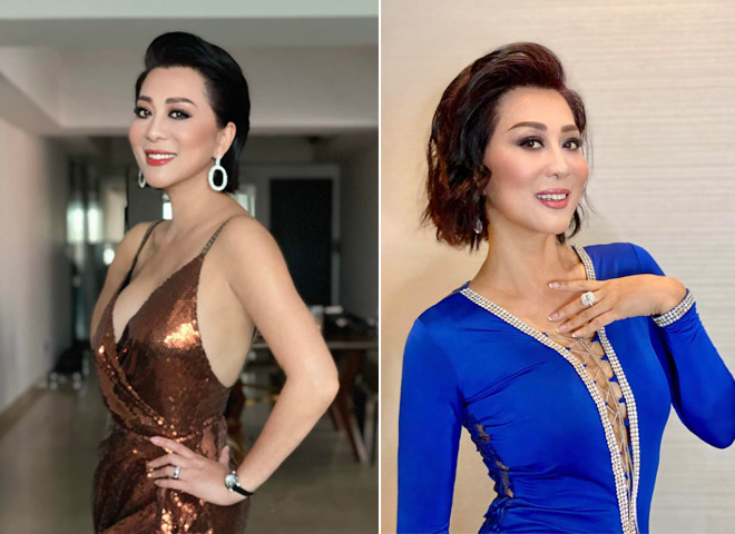 Cô không ngại thử sức với nhiều màu sắc khác nhau, từ màu xanh cô ban nổi bật đến màu nâu nhã nhặn. Để thêm phần thu hút, nữ MC hải ngoại thường chọn những kiểu dáng đặc biệt nhưng áo cổ sâu hoặc cắt xẻ giúp cô khoe trọn đường cong. Cô cũng kết hợp thêm với các loại phụ kiện bắt mắt để thêm phần thu hút.