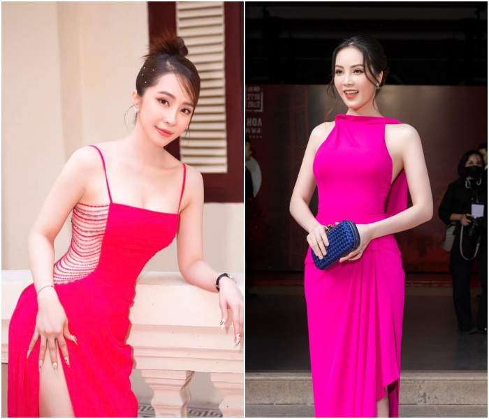 Cùng có mặt ở một sự kiện thời trang khác, Quỳnh Nga cũng ăn đứt Thuỵ Vân trong khoản ăn mặc quyến rũ khi lấp ló thềm ngực và khoe trọn mảng eo.