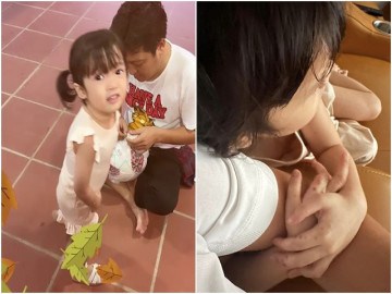 Con gái Nhã Phương bị ốm cũng bám bố Trường Giang không rời, nhìn đôi tay bé ai cũng thương