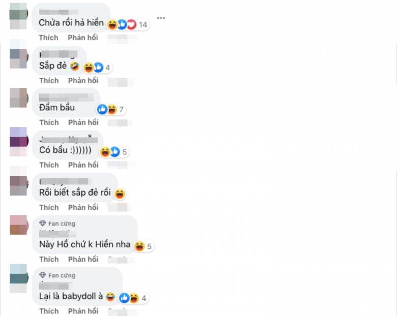Bên dưới không ít bài đăng trên các diễn đàn, dân tình cảm thán: Lại là baby doll à?, Rồi biết sắp đẻ rồi; Chửa rồi hả Hiền,...