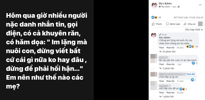 Elly Trần tiết lộ anh chị của nhân tình chồng em là mafia khiến nhiều người lo lắng cho sự an toàn của cô.