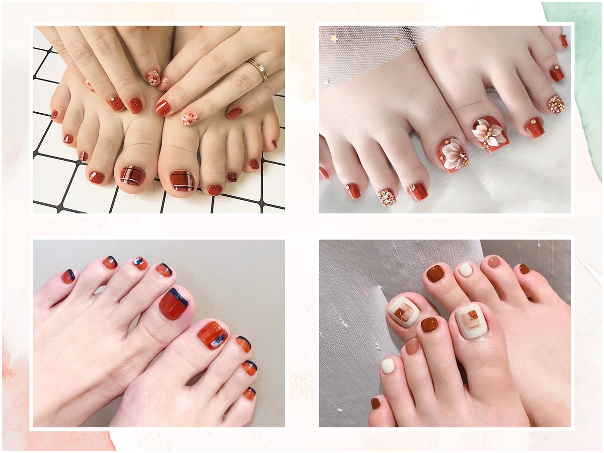 20+ mẫu nail sơn móng chân màu đỏ mận cho mọi tone da