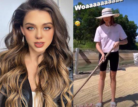 Vợ Tây của Bùi Tiến Dũng về quê chồng cào lúa, người đẹp VTV lội bùn, trèo cây gây chú ý - 14