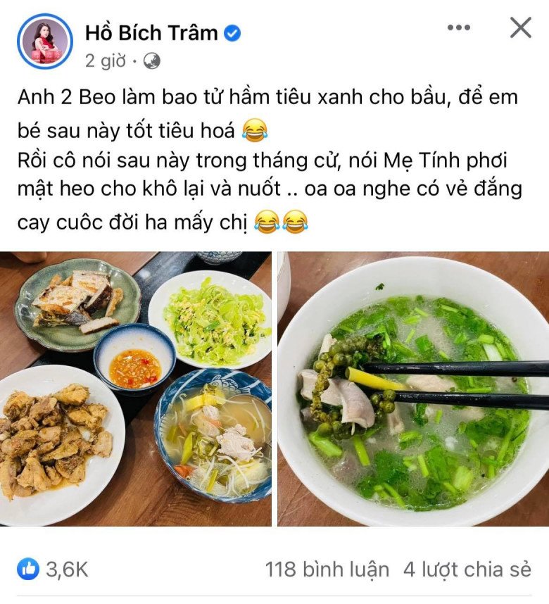 Chia sẻ mới đây của Hồ Bích Trâm về việc ăn bao tử hầm tiêu vào những tháng cuối thai kỳ để tốt cho mẹ và con?