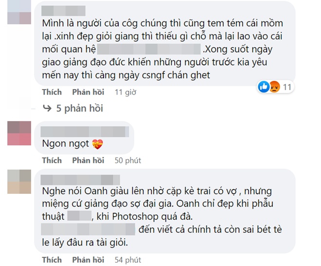 Nhiều ý kiến khó nghe được để lại phía dưới bài viết, nhắc đến chuyện nữ diễn viên hẹn hò Shark Bình.