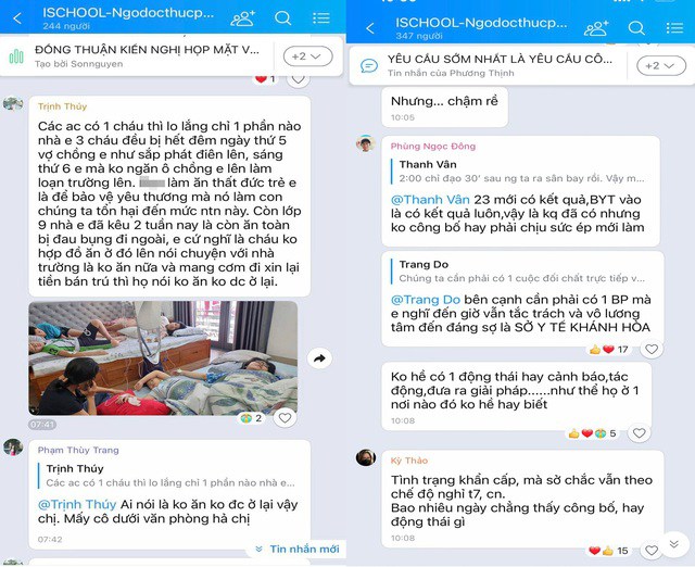 Thông tin trao đổi trong nhóm chat của lớp học cháu K.N - con gái anh Trần Văn Quỳnh. Ảnh: NVCC