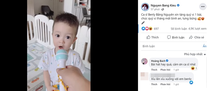 Bằng Kiều khoe clip con trai làm ca sĩ, nhận được nhiều sự quan tâm của cư dân mạng.