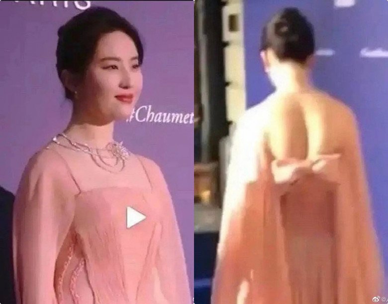 Tiểu Long Nữ Lưu Diệc Phi từng gây thất vọng với chiếc đầm màu hồng da pastel. Sắc vóc như mơ của cô vô tình bị đánh điểm kém chỉ vì khoảnh khắc tấm lưng bị ùn mỡ lên vì thiết kế bó.