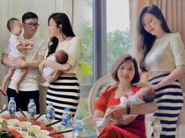 Học trò Phạm Hương đẻ sòn sòn, con vừa đầy tháng đã diện áo croptop khoe eo thon bụng phẳng