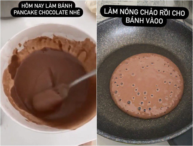 Phương Nga cũng từng vướng sự cố cười ra nước mắt khi nấu nướng. Nàng Á hậu từng khoe quá trình làm bánh pancake sô-cô-la. Gói bột pancake có vị sô-cô-la được cô mua sẵn trong siêu thị, về chỉ việc pha bột và cho lên chảo rán là có thể dùng ngay.