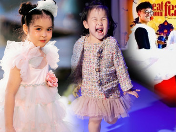 Con gái BTV Hoài Anh - Diễm Quỳnh đáng yêu hết nấc trên sàn diễn, con trai Thảo Vân mặc váy làm bố phản ứng