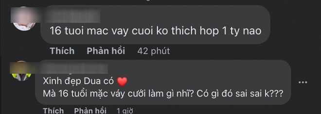 Có không ít ít kiến cho rằng Phúng Phính chỉ mới 16 tuổi nên việc mặc váy cưới có phần không phù hợp.