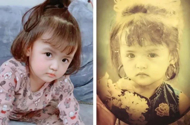 Thu Quỳnh thuở nhỏ (phải) và bé Cherry An Nhiên (trái) giống nhau đến ngỡ ngàng.