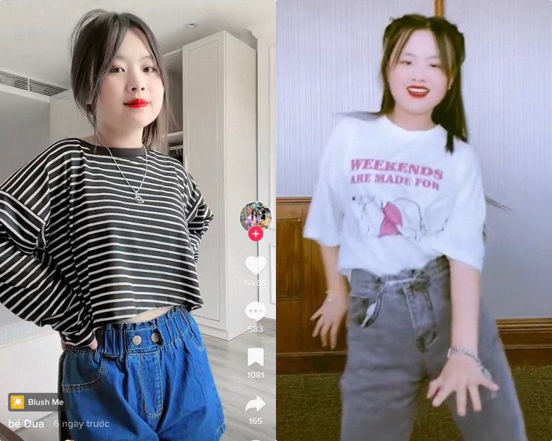 Khi xuống phố chụp hình, Phúng Phính nữ tính với các set váy bèo nhún điệu đà, cũng có lúc Phúng Phính nâng tầm sành điệu với set đồ croptop hở rốn.
