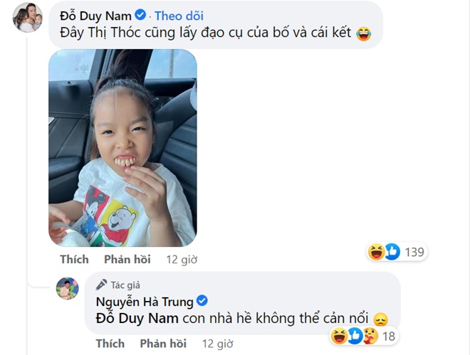 Diễn viên Đỗ Duy Nam cũng khoe con gái có hàm răng vẩu tương tự con gái Trung Ruồi.