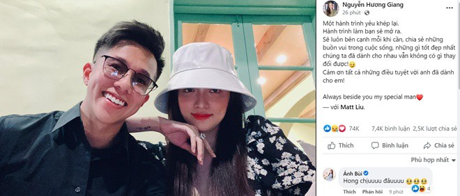 Trước đó, việc Hương Giang và Matt Liu đường ai nấy đi khiến nhiều người tiếc nuối.