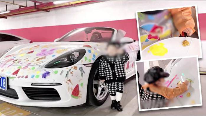 Bà mẹ gây tranh cãi khi để con gái 2 tuổi vẽ khắp siêu xe thể thao Porsche - 1