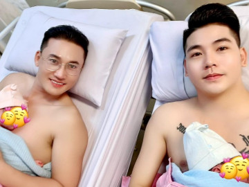 Cặp đồng tính nam Thanh Đoàn - Hà Trí Quang chính thức lên chức, ẵm 2 con song sinh đủ nếp tẻ