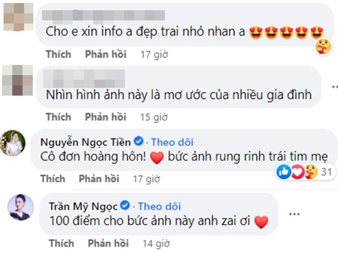 Hình ảnh Quý Bình và con trai nhận được nhiều lời khen từ cư dân mạng. Đặc biệt bà xã anh cũng vào bình luận dưới bức ảnh.