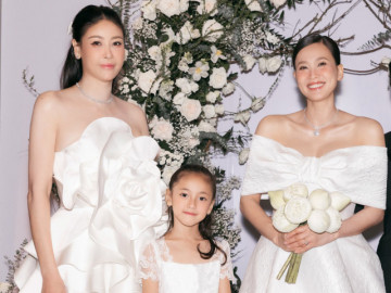 Mẹ con Hoa hậu Hà Kiều Anh đi đám cưới, mặc long lanh mà không lấn lướt cô dâu