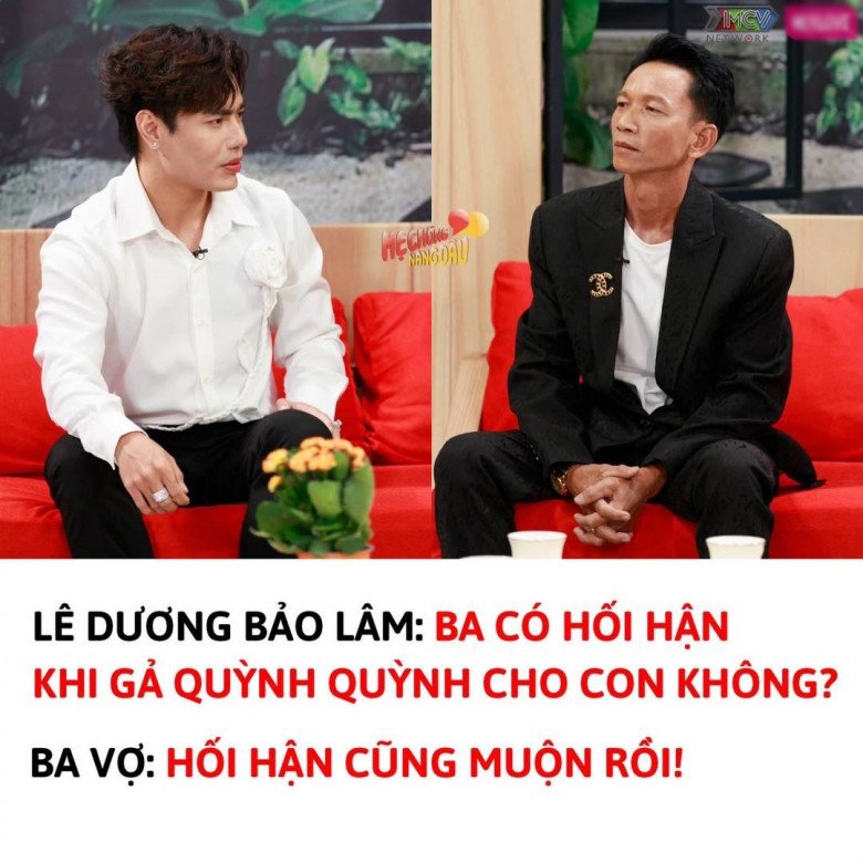 Khi nam diễn viên hỏi bố vợ có hối hận khi gả Quỳnh Quỳnh cho mình không, ông bố liền nói: Hối hận cũng muộn rồi làm khán giả khoái chí.