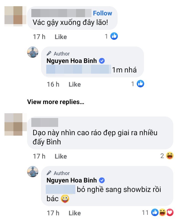 Khi có bạn rủ đi chơi golf, Shark Bình trả lời rằng sẽ đi một mình. Ngoài ra, nam doanh nhân còn hài hước cho biết mình đã sang showbiz trong một bình luận khác.