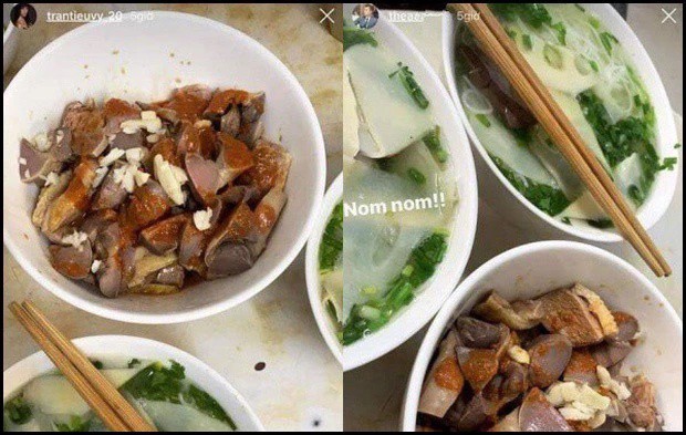 Tiểu Vy và Thế Anh bị nghi hẹn hò khi đăng ảnh chụp những món ăn giống nhau ở cùng thời điểm.