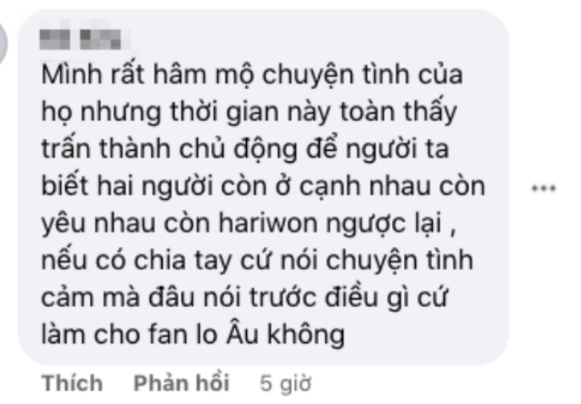 Một người khuyên Hari Won nên nói rõ mọi chuyện để fan không còn lo lắng nữa. 
