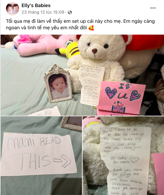 Tuy 2 con Elly Trần còn nhỏ nhưng đã biết dành cho mẹ nhiều hành động, lời nói ngọt ngào.