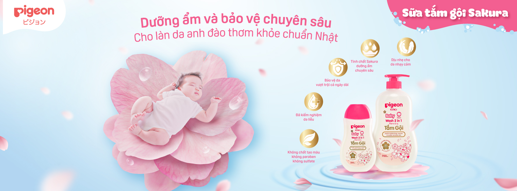 Chăm da bé “chuẩn anh đàoamp;#34; cùng sản phẩm Tắm gội Sakura Pigeon - 1