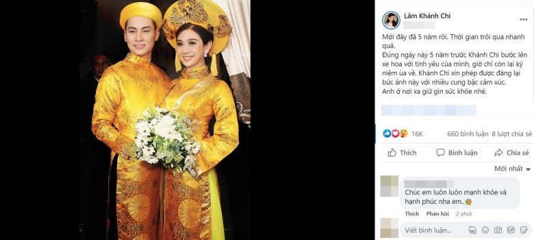 Lâm Khánh Chi đăng bài kỷ niệm ngày cưới, nhắn gửi chồng cũ nhớ giữ gìn sức khỏe khiến người hâm mộ cảm thấy xót xa.