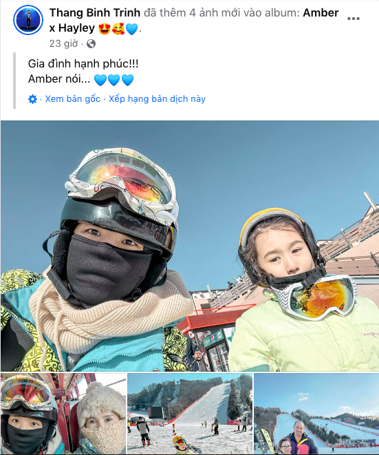 Trịnh Thăng Bình đăng hình trượt tuyết cùng với gia đình, nhưng trùng hợp Hiền Hồ cũng khoe ảnh đang chơi bộ môn này. 