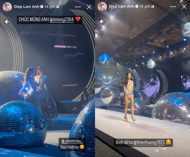 Story của nữ diễn viên là những màn trình diễn của bạn bè và lời chúc mừng gửi đến NTK Đỗ Long chứ không nhắc gì đến chuyện vô tình gặp Quỳnh Thư.