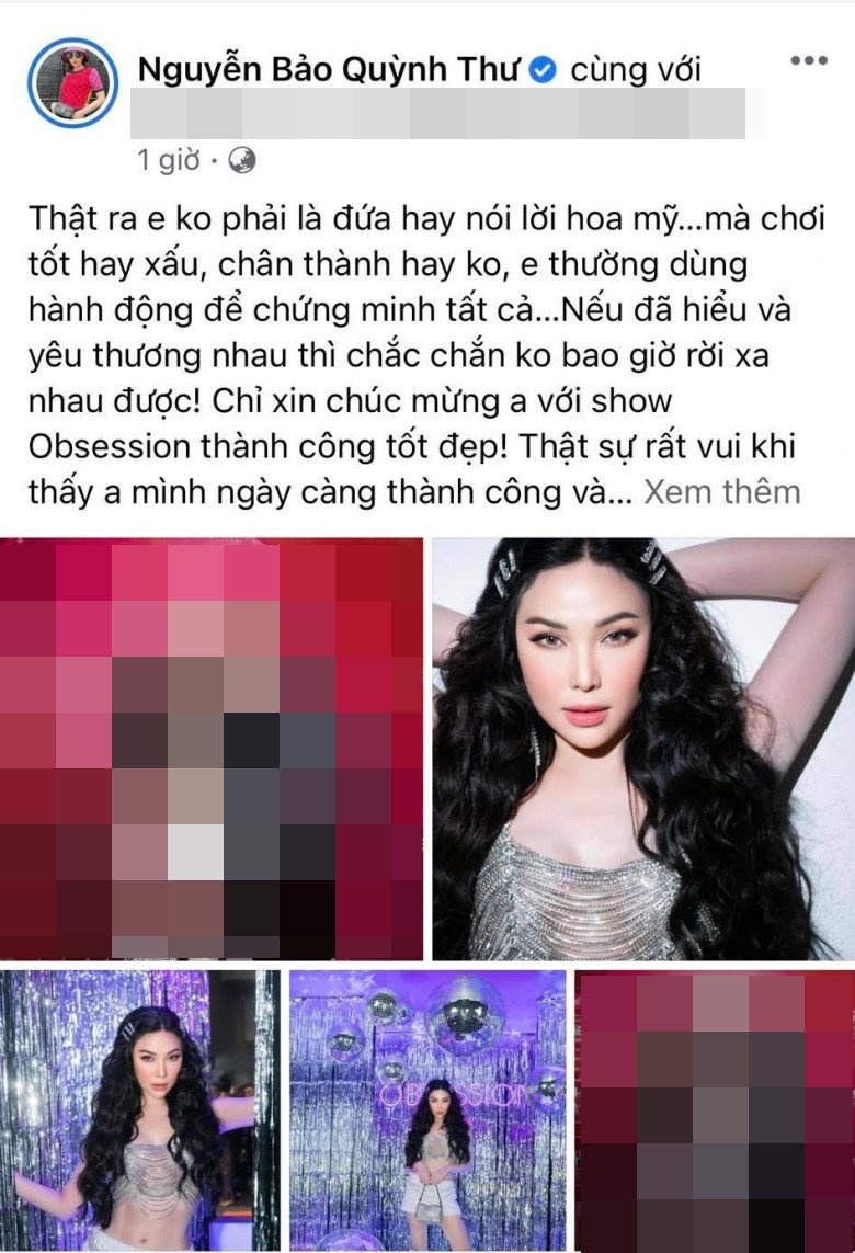 Quỳnh Thư đăng status và hình ảnh đẹp, không động chạm gì đến chuyện gặp Diệp Lâm Anh tại sự kiện. 