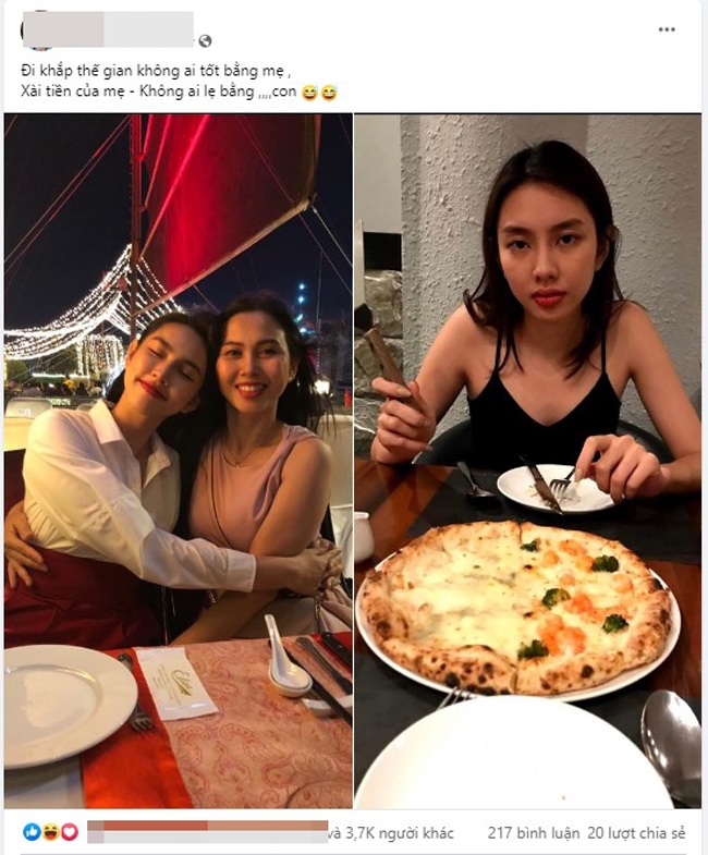 Netizen còn phấn khích chia sẻ lại màn hình bài đăng của mẹ cô với dòng chú thích: Thì ra hoa hậu cũng báo mẹ như ai.