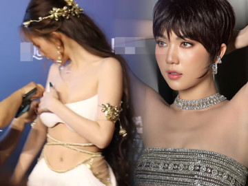 Để tóc tém lạ lẫm đã đành, Ngọc Trinh còn diện áo chưa quá gang tay, hớ hênh cặp tuyết lê khiêm tốn