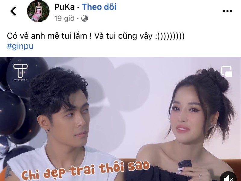 Puka vừa đăng đoạn video chia sẻ khoảnh khắc bên ông xã tương lai Gin Tuấn Kiệt. Trong clip, Gin Tuấn Kiệt đã dành nhiều lời khen ngợi cho Puka khiến dân mạng không khỏi hâm mộ cặp đôi này.
