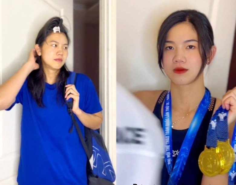 Những video biến hình của Ánh Viên trên TikTok luôn nhận được bộn view khi trước và sau rất thuyết phục. Tô thắm thêm đôi môi đỏ và chải lại hàng chân mày là Ánh Viên đã dư sức đốn gục bao trái tim.