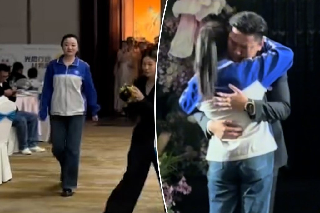 Một cô dâu Trung Quốc đã khiến chú rể rơi nước mắt khi khiến anh ngạc nhiên khi mặc đồng phục trung học thay vì váy cưới trong ngày trọng đại của họ.