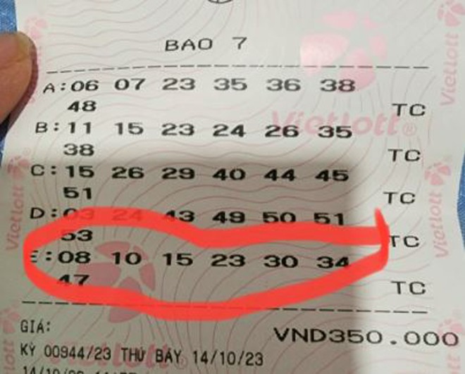 Dãy số giúp người đàn ông đoạt giải cao - trị giá hơn 5 tỷ đồng. 