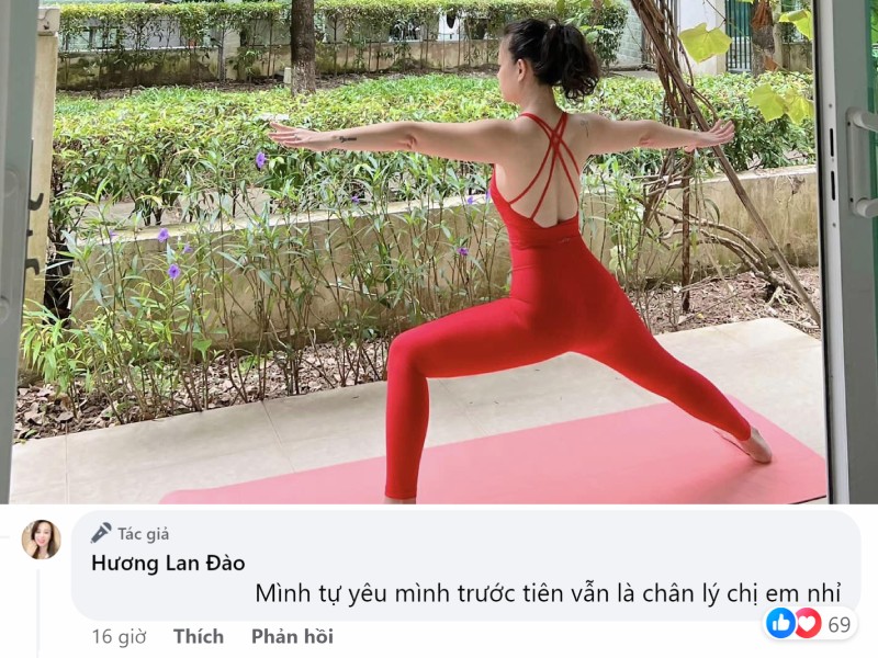 Có thể thấy, vóc dáng Đào Lan Hương thon gọn và săn chắc so với tuổi 40. Trước những lời nhận xét 'có cánh', cô vui vẻ phản hồi: 'Mình tự yêu mình trước tiên vẫn là chân lý chị em nhỉ'.
