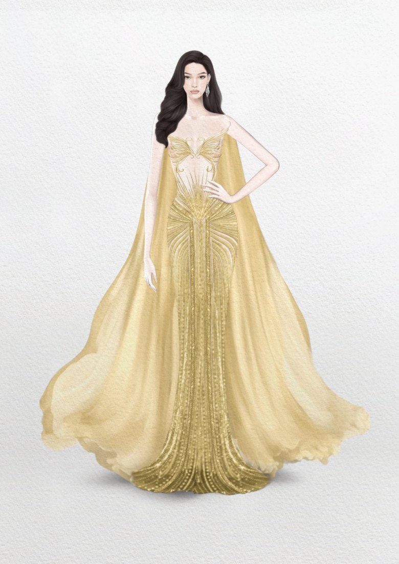 Lê Hoàng Phương diện váy dạ hội thiên nga vàng, đính nghìn viên đá pha lê  tại Bán kết Miss Grand International 2023