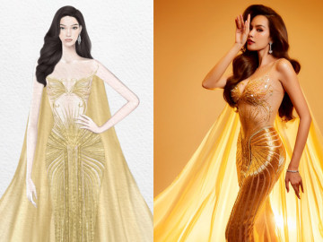 Lê Hoàng Phương diện váy dạ hội thiên nga vàng, đính nghìn viên đá pha lê tại Bán kết Miss Grand International 2023